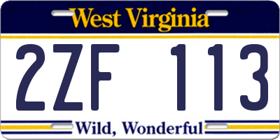 WV license plate 2ZF113