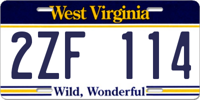 WV license plate 2ZF114