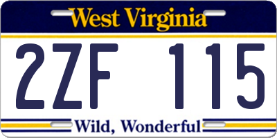 WV license plate 2ZF115