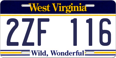 WV license plate 2ZF116