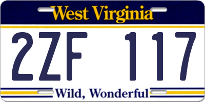 WV license plate 2ZF117