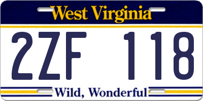 WV license plate 2ZF118