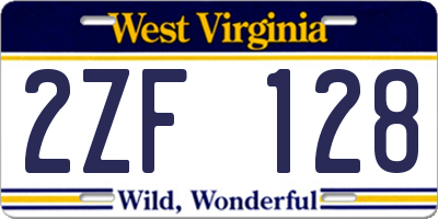 WV license plate 2ZF128