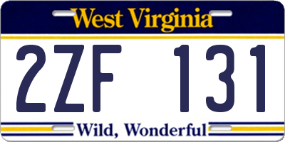 WV license plate 2ZF131