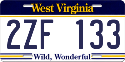 WV license plate 2ZF133