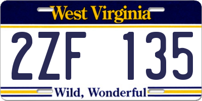WV license plate 2ZF135
