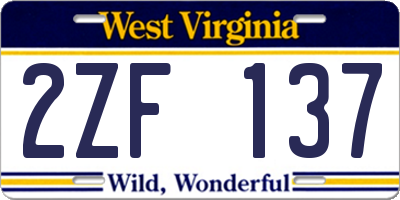 WV license plate 2ZF137