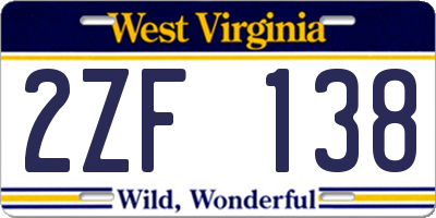 WV license plate 2ZF138