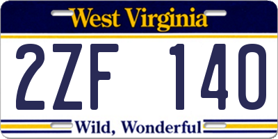 WV license plate 2ZF140