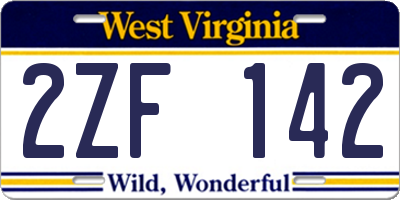 WV license plate 2ZF142