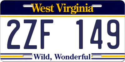 WV license plate 2ZF149