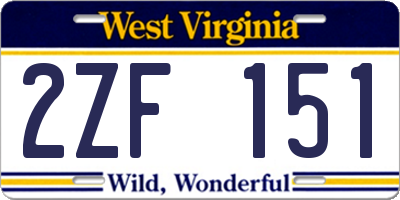 WV license plate 2ZF151