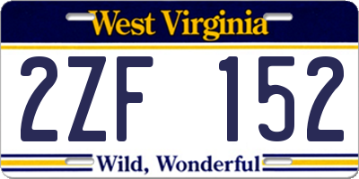 WV license plate 2ZF152