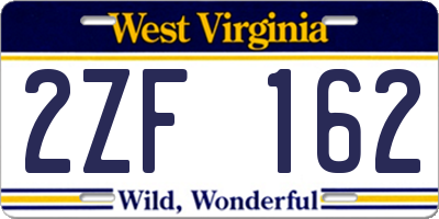 WV license plate 2ZF162