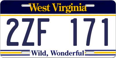 WV license plate 2ZF171