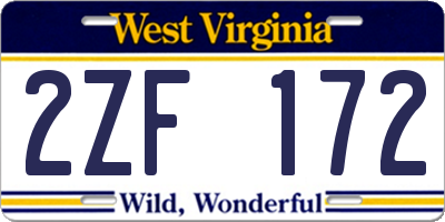 WV license plate 2ZF172