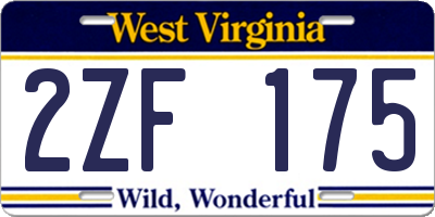 WV license plate 2ZF175