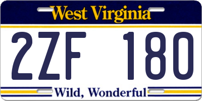 WV license plate 2ZF180