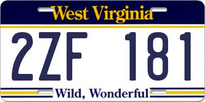 WV license plate 2ZF181