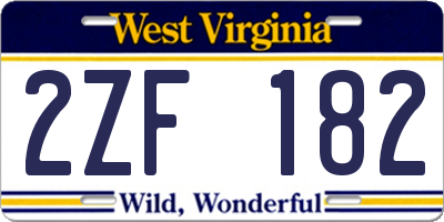 WV license plate 2ZF182