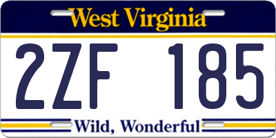 WV license plate 2ZF185