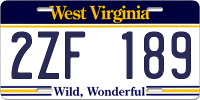 WV license plate 2ZF189