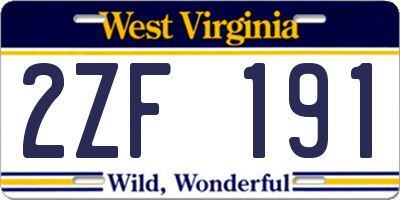 WV license plate 2ZF191
