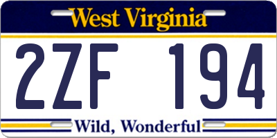 WV license plate 2ZF194