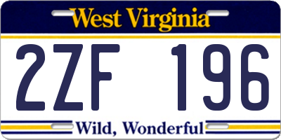 WV license plate 2ZF196