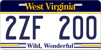 WV license plate 2ZF200