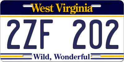 WV license plate 2ZF202