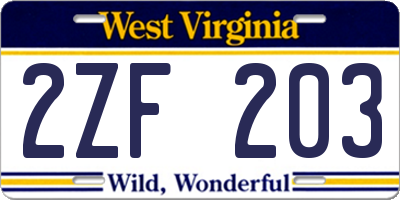 WV license plate 2ZF203