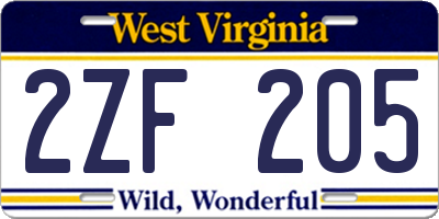 WV license plate 2ZF205