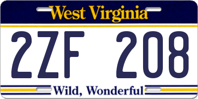 WV license plate 2ZF208