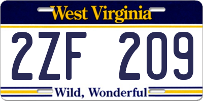 WV license plate 2ZF209