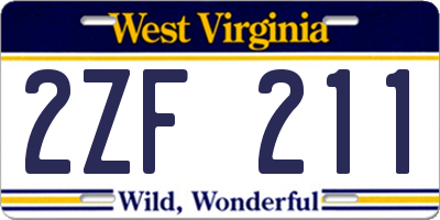 WV license plate 2ZF211
