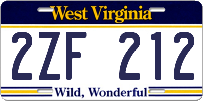 WV license plate 2ZF212