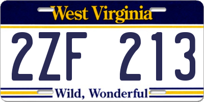 WV license plate 2ZF213