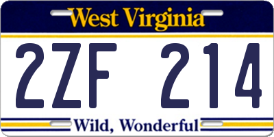 WV license plate 2ZF214
