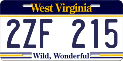 WV license plate 2ZF215