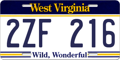 WV license plate 2ZF216