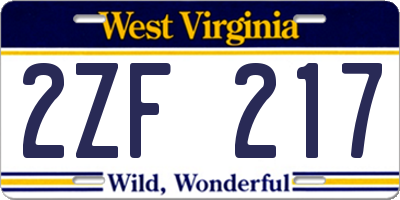WV license plate 2ZF217