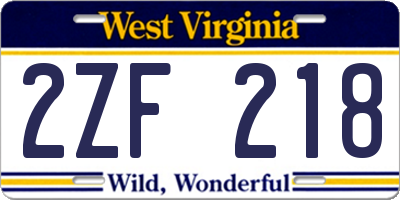 WV license plate 2ZF218