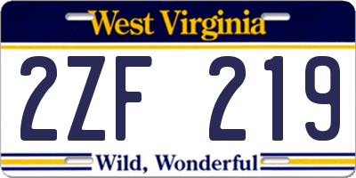WV license plate 2ZF219