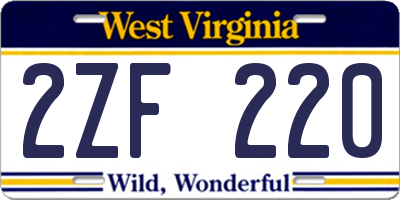 WV license plate 2ZF220