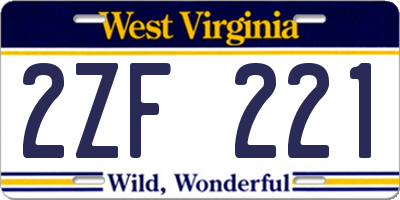 WV license plate 2ZF221
