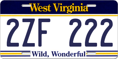 WV license plate 2ZF222