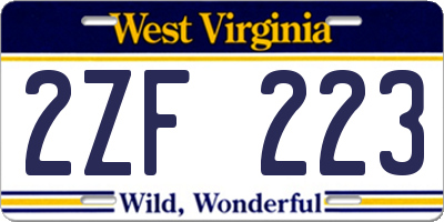 WV license plate 2ZF223
