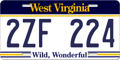 WV license plate 2ZF224