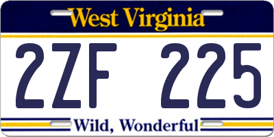 WV license plate 2ZF225